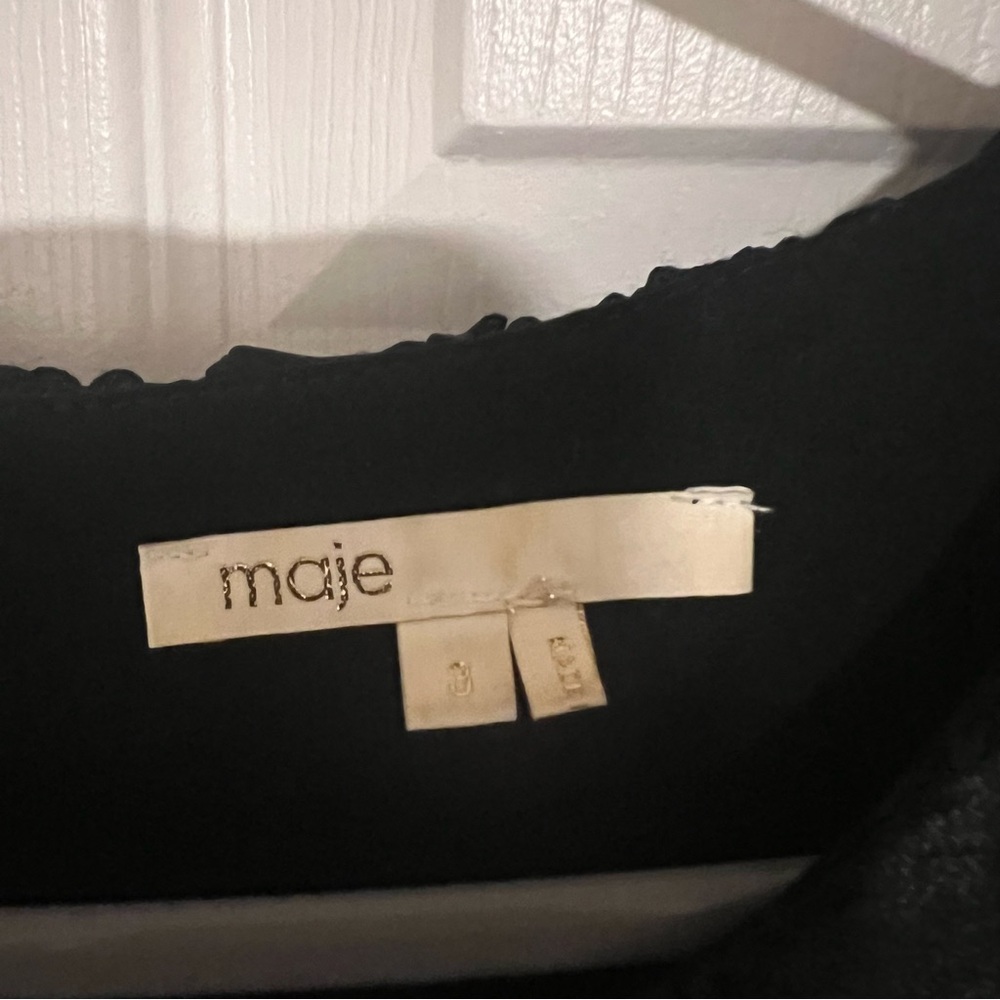 Maje Black Embroidered Cocktail Dress (With Added Sleeves & Slip) Size 3 US 8-10 - Picture 7 of 11